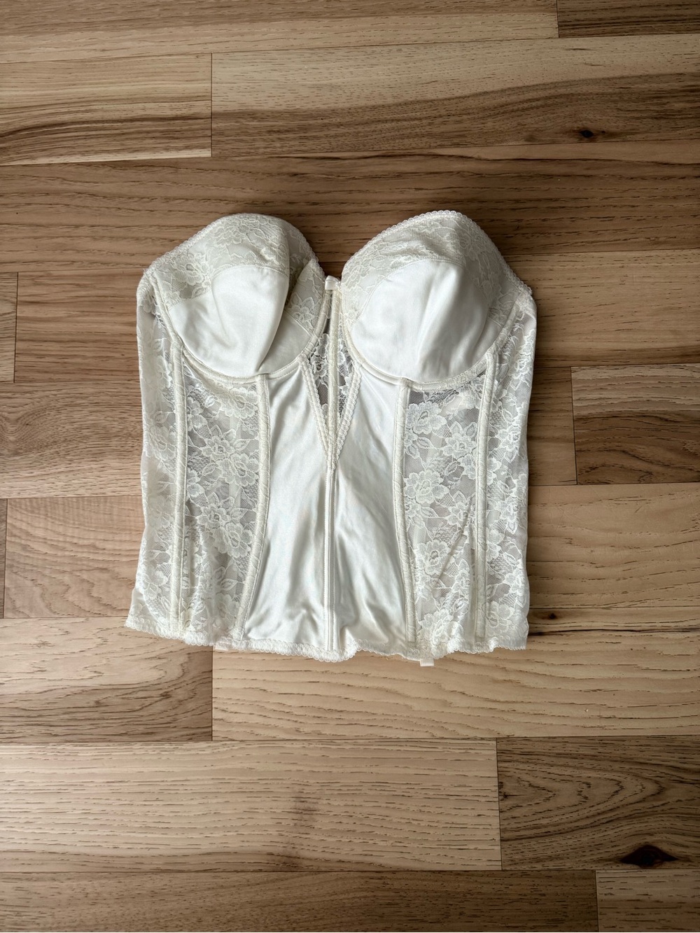 Vintage Lady Marlene Strapless Lace Floral‎ Bustier Corset - Ivory Size 40DD